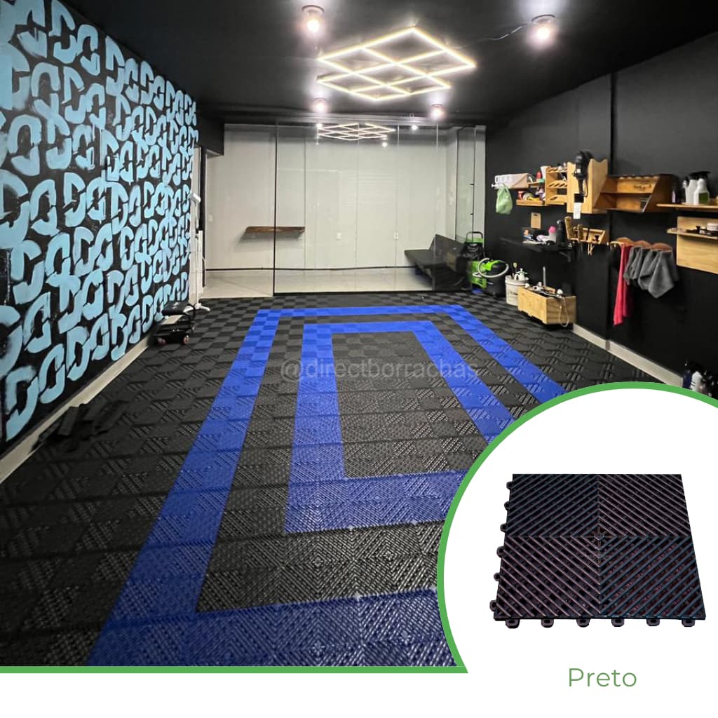 Kit 80 Piso Modular Automotivo 7m²  PRETO 30x30 - Direct Borrachas