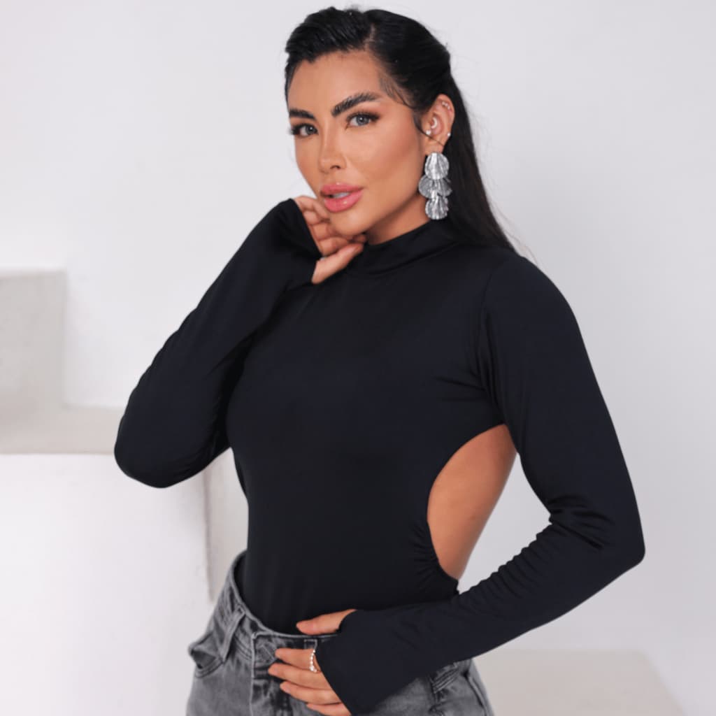 Body Feminino Manga Longa com Abertura para o Dedo Costas abertas (Thumb Hole) – Ajuste Perfeito
