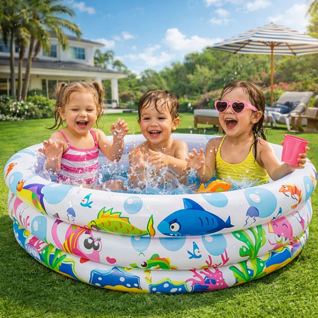 Piscina Inflável Infantil 3 Anéis 100L 180L Fundo do Mar Reforçada Resistente Água e Bolinhas