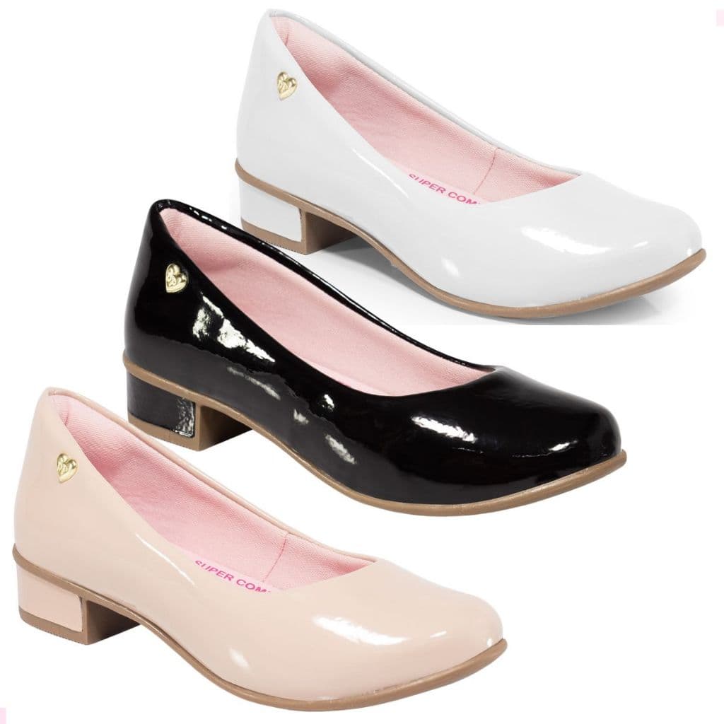 Sapatilha Infantil Feminina Boneca Salto Verniz Menina Juvenil Festa Confortável Branco Nude Preto