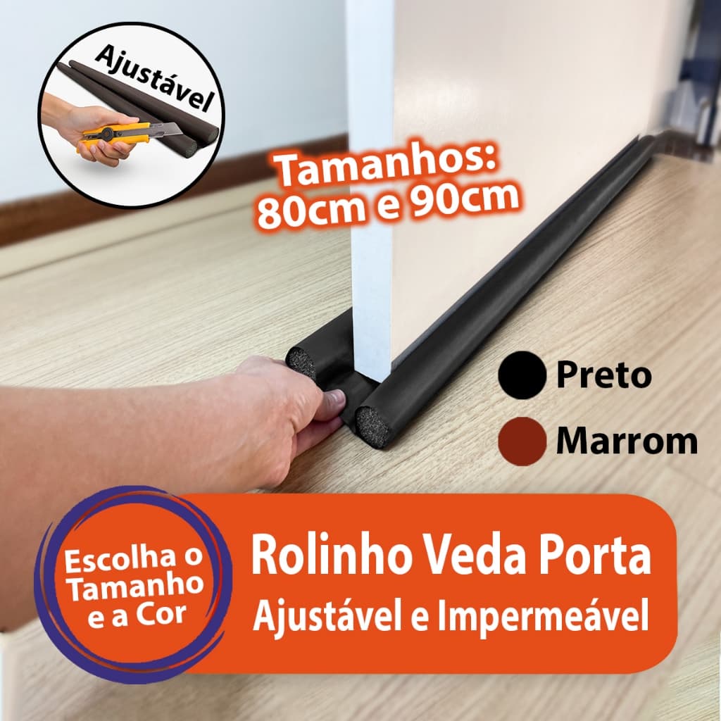 Veda Porta Rolinho Ajustável Protetor Impermeável Vedação Porta Duplo Não Entra Bicho Vento Pó