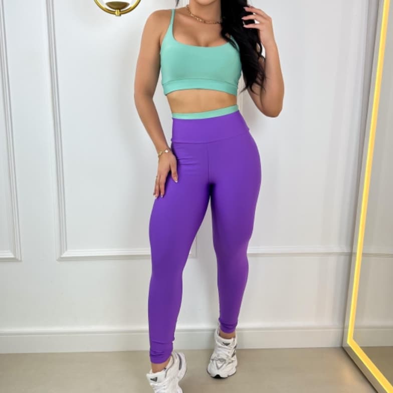 Conjunto Calça Legging e Top com Bojo Removível Cos Alto Academia Fitness
