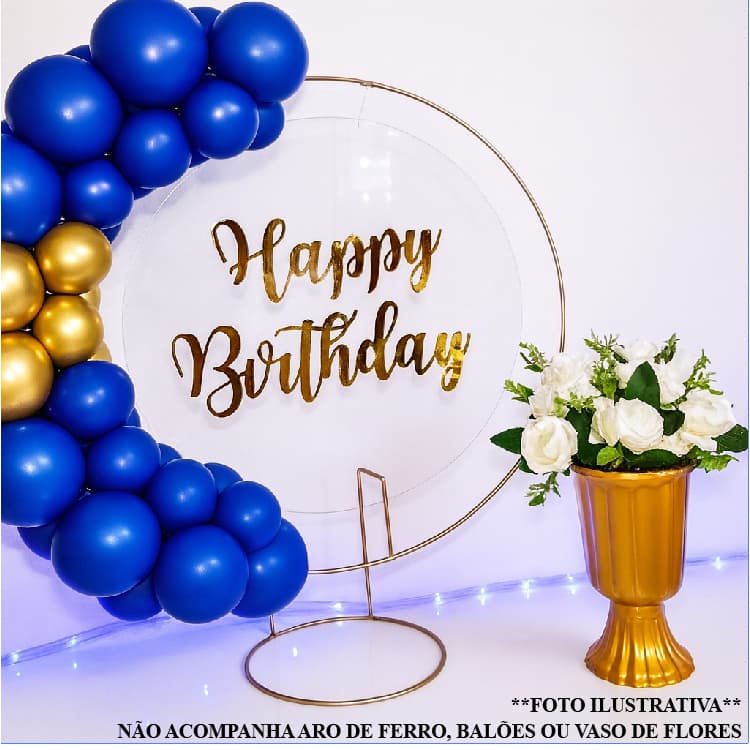Espelho Decorativo Happy Birthday Aniversário Lettering em Acrílico Dourado - OFERTA MINI FESTA NA MESA