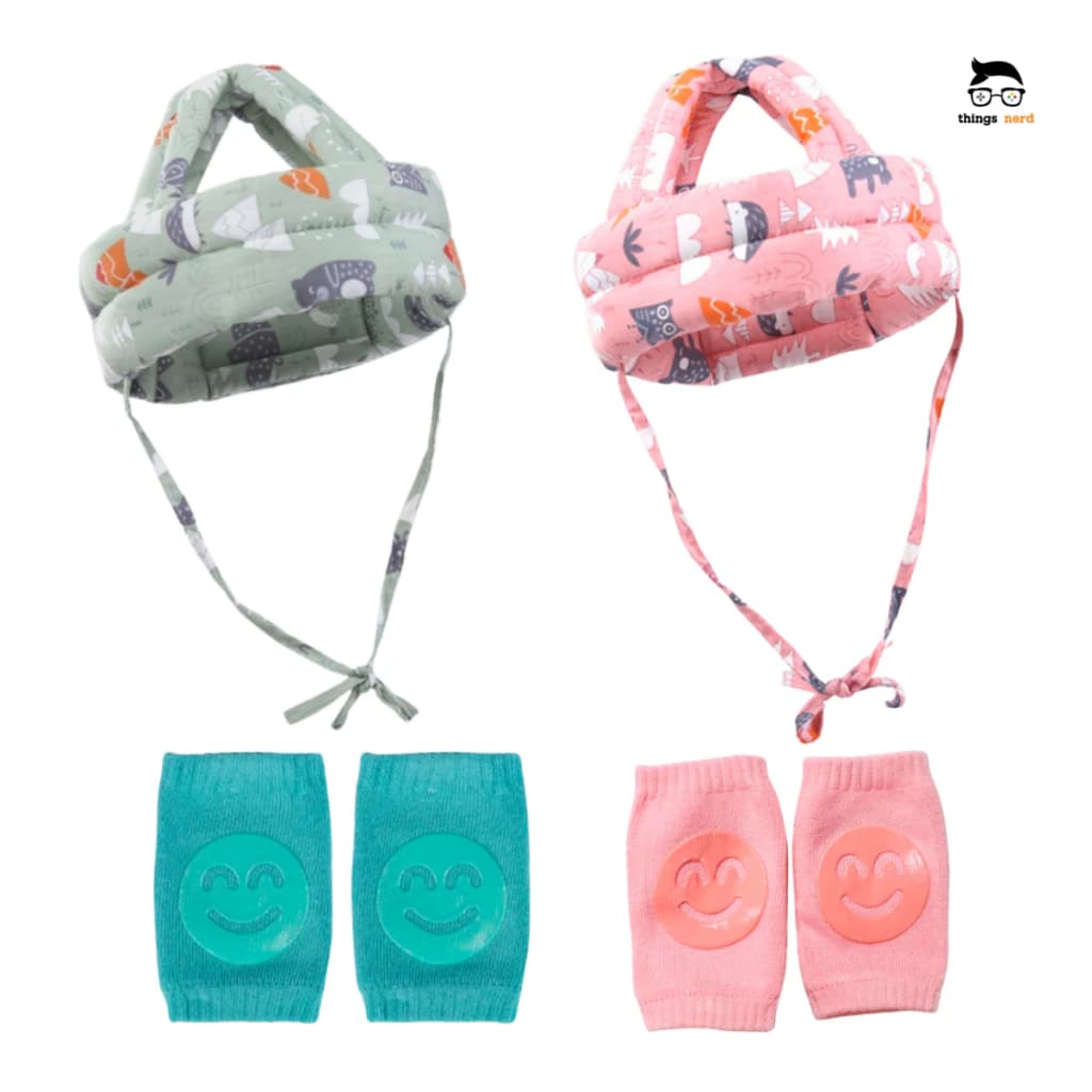 Kit Anticolisão Joelheira Protetor Bebê Protetor Cabeça Engatinhar Andar Capacete Primeiros Passos