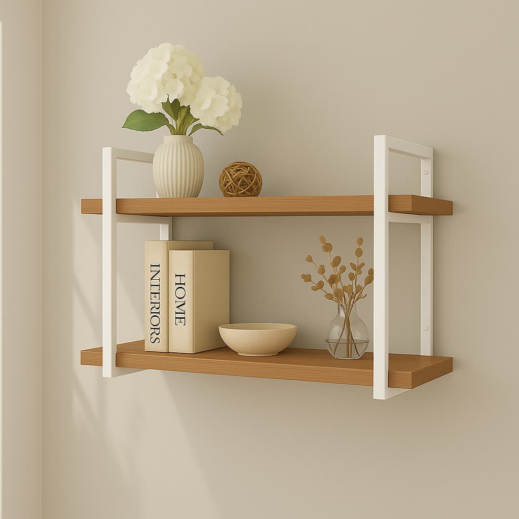 Prateleira Nicho Estilo Industrial Maldivas Base de Ferro Tampo de Madeira Alta Qualidade