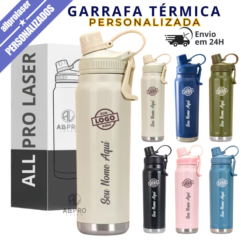 Garrafa Térmica Inox Thermos Flask 800ML Personalizada à laser Nome