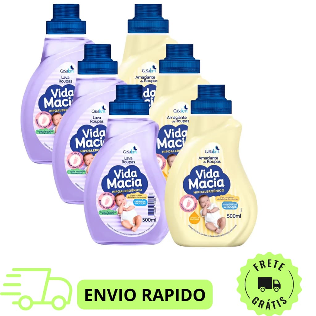 Kit Vida Macia Bebê 500ml Lava Roupas Liquido + Amaciante Camomila Ou Amendoas 500ml Cada (PROMOÇAO)