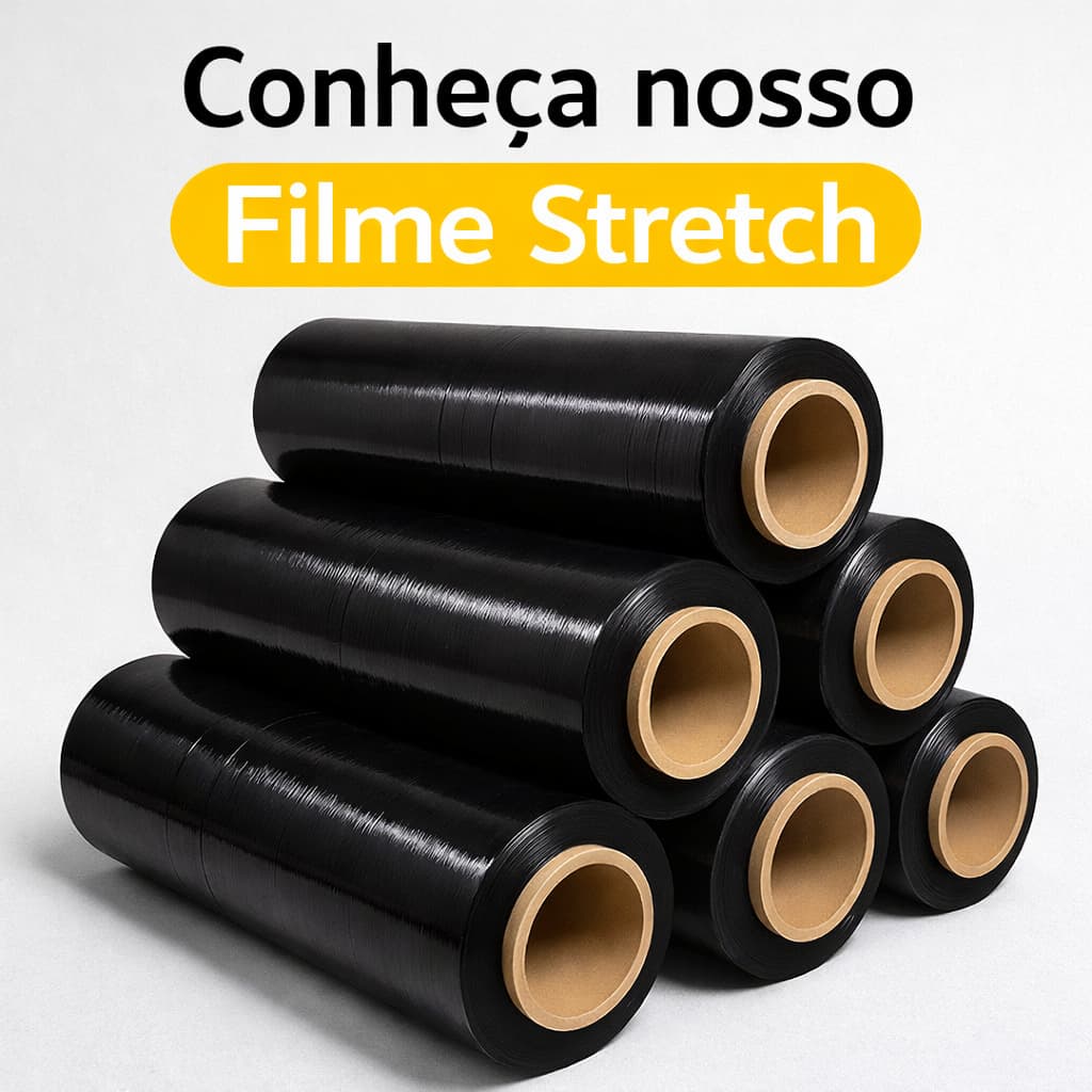 Bobinas Filme Stretch Preto 500x25 1kg Alta resistência e aderência