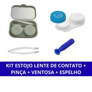 Kit Estojo Porta Lente de Contato com Espelho Pinça Pegador Ventosa