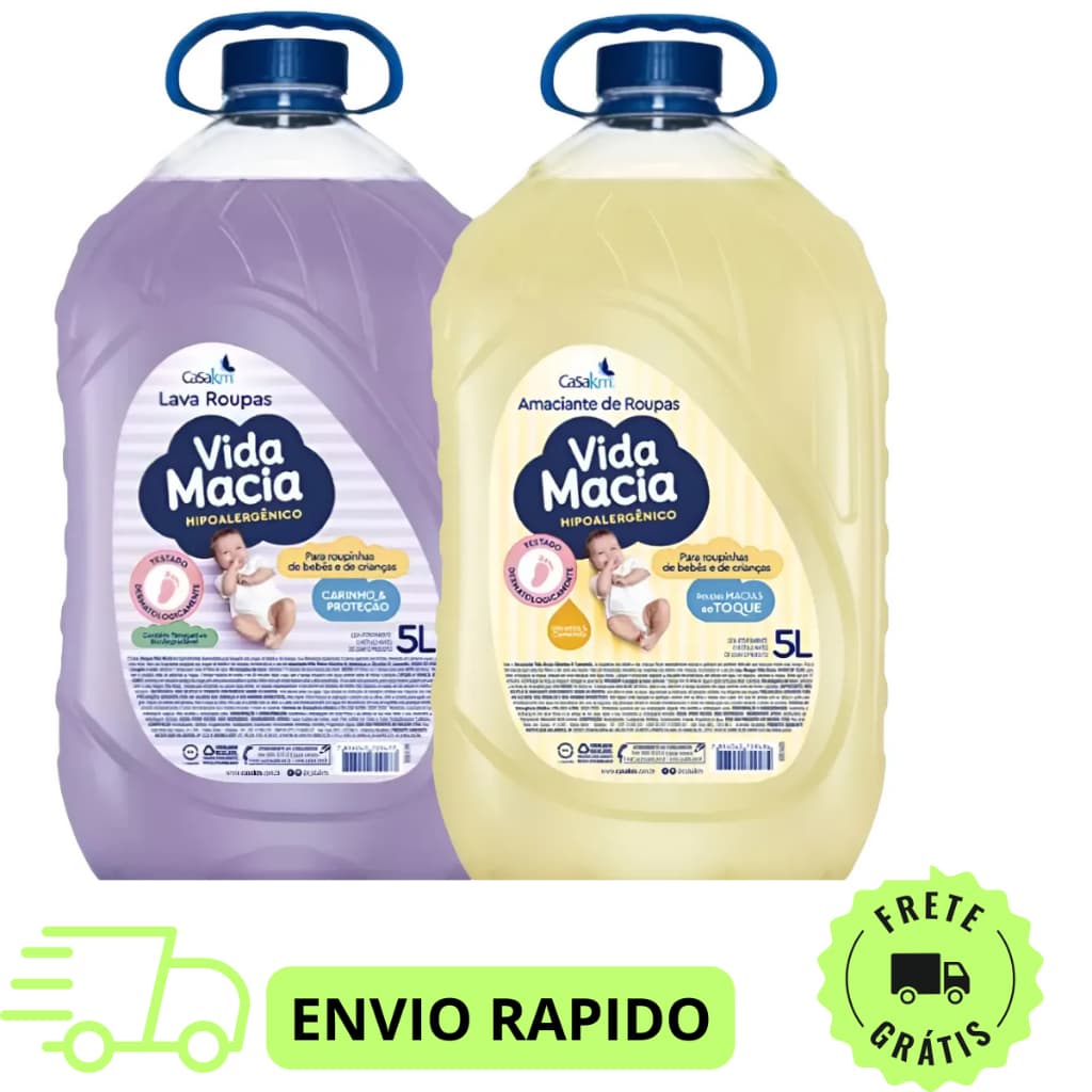 Lava Roupas + Amaciante Vida Macia Bebê ( 5 Litros Cada Kit Promocional  )