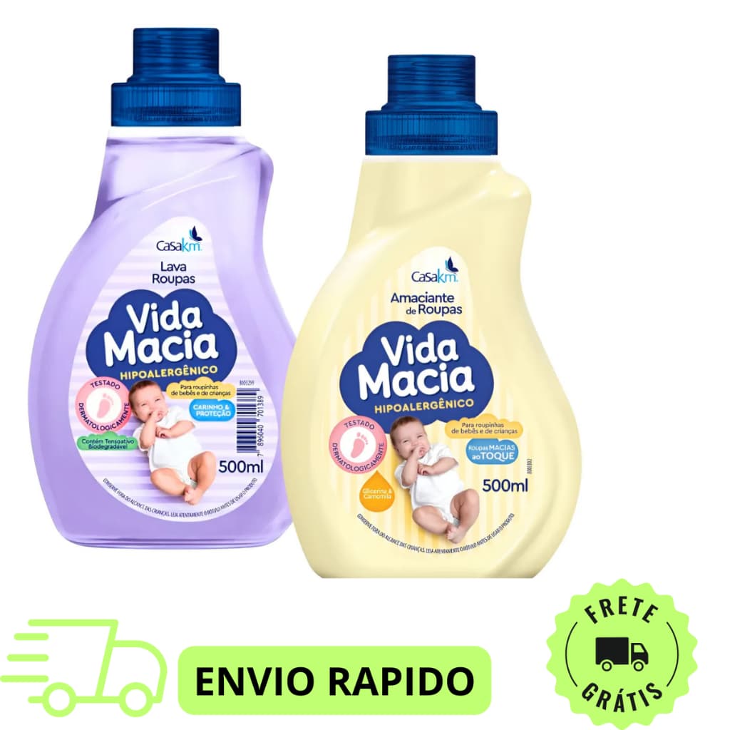 Lava Roupas E Amaciante Vida Macia Bebê 2x500ml ( Kits Promocional )
