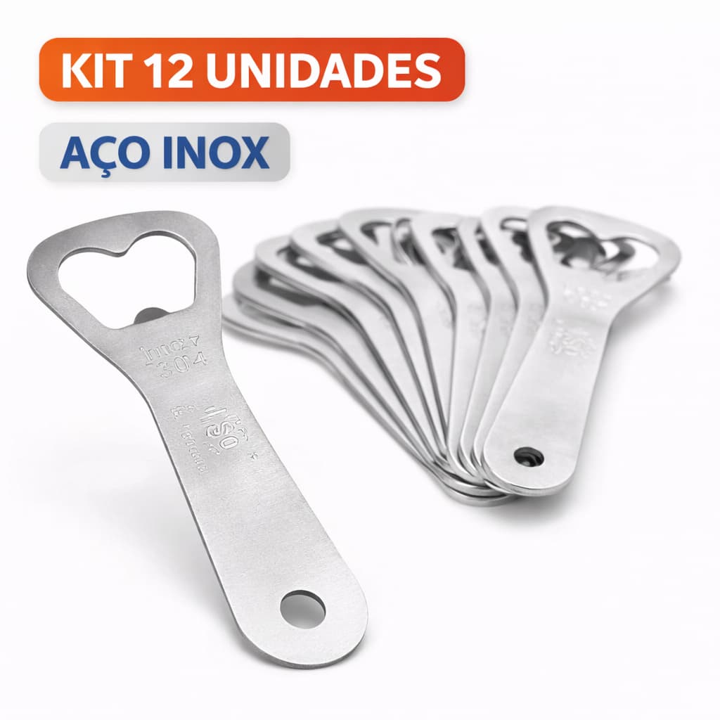 Kit 12 Abridor de Garrafa Inox Reforçado Bar Boteco Cerveja Abridores Profissionais Aço Inox