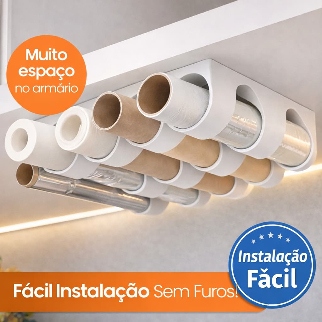 Porta Papel Toalha Triplo Suporte Rolos Cozinha Papel Alumínio Filme Plástico Organizador Armário com fita dupla face