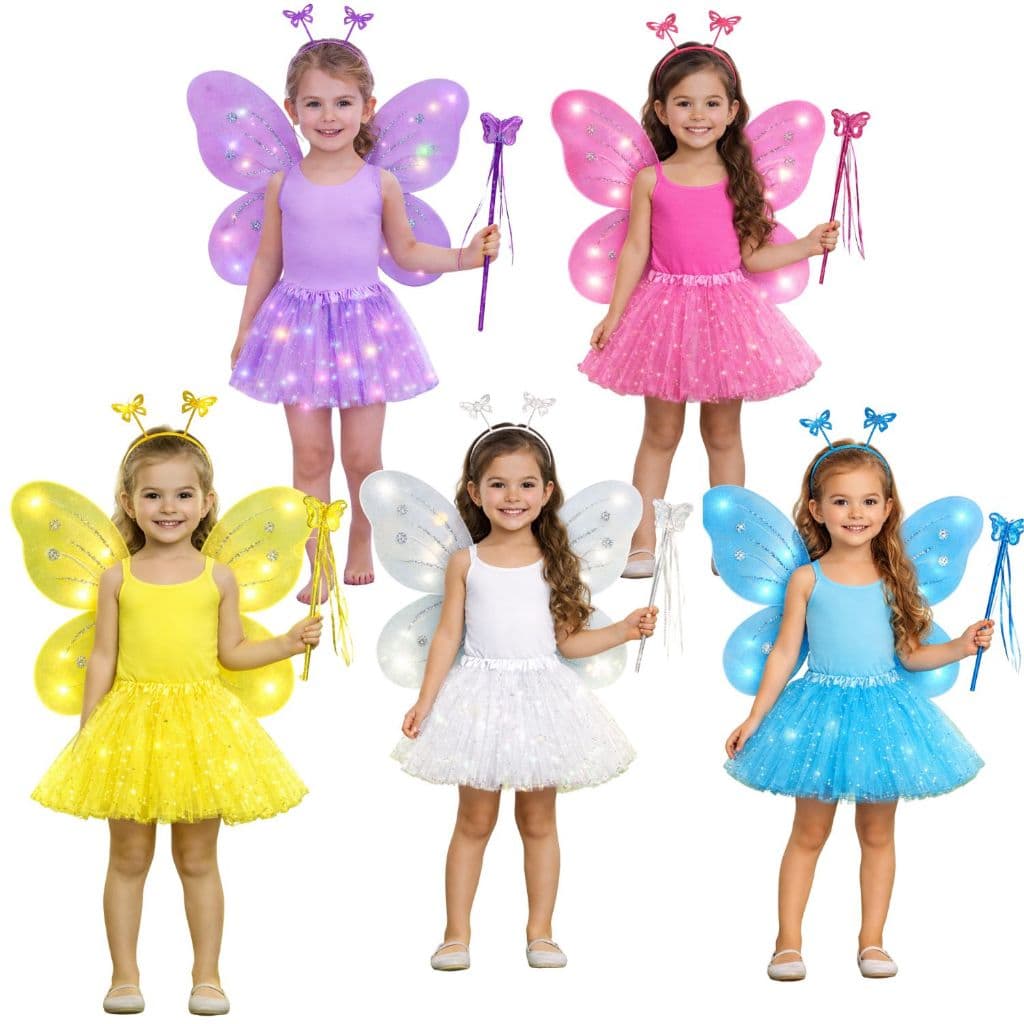 Fantasia Fada Borboleta Asas E Saia C/ Led + Tiara + Varinha Crianca carnaval festaa