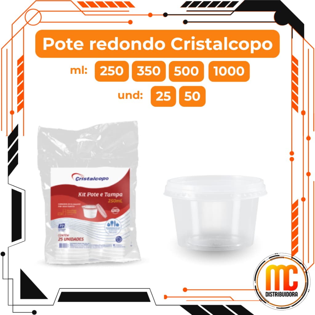 Pote Redondo Cristalcopo Plástico Transparente para Alimentos Sobremesas Delivery