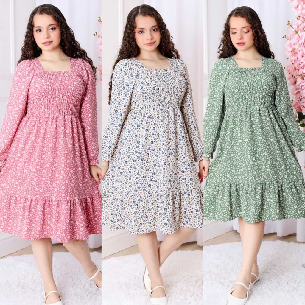 Veslido Juvenil Manga Longa Inverno Tendencia  Flores Menores  Cores, Preto, Rose, Azul, Verde, bege