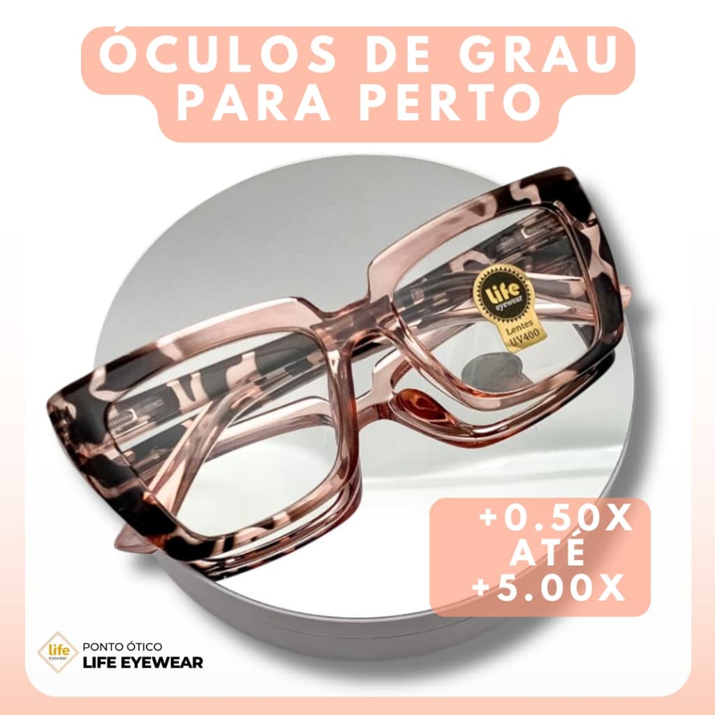 Óculos Quadrado Marília Grau +0,50 a +5,00 Feminino Leitura Hipermetropia Várias Cores
