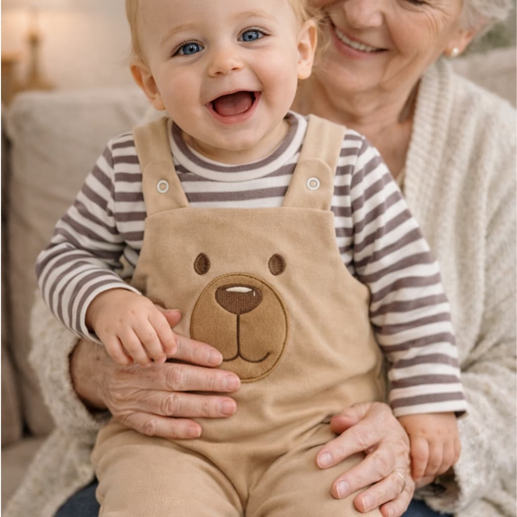 Conjunto para Bebê Menino Jardineira + Camiseta Longa Bordada Listras Inverno Algodão