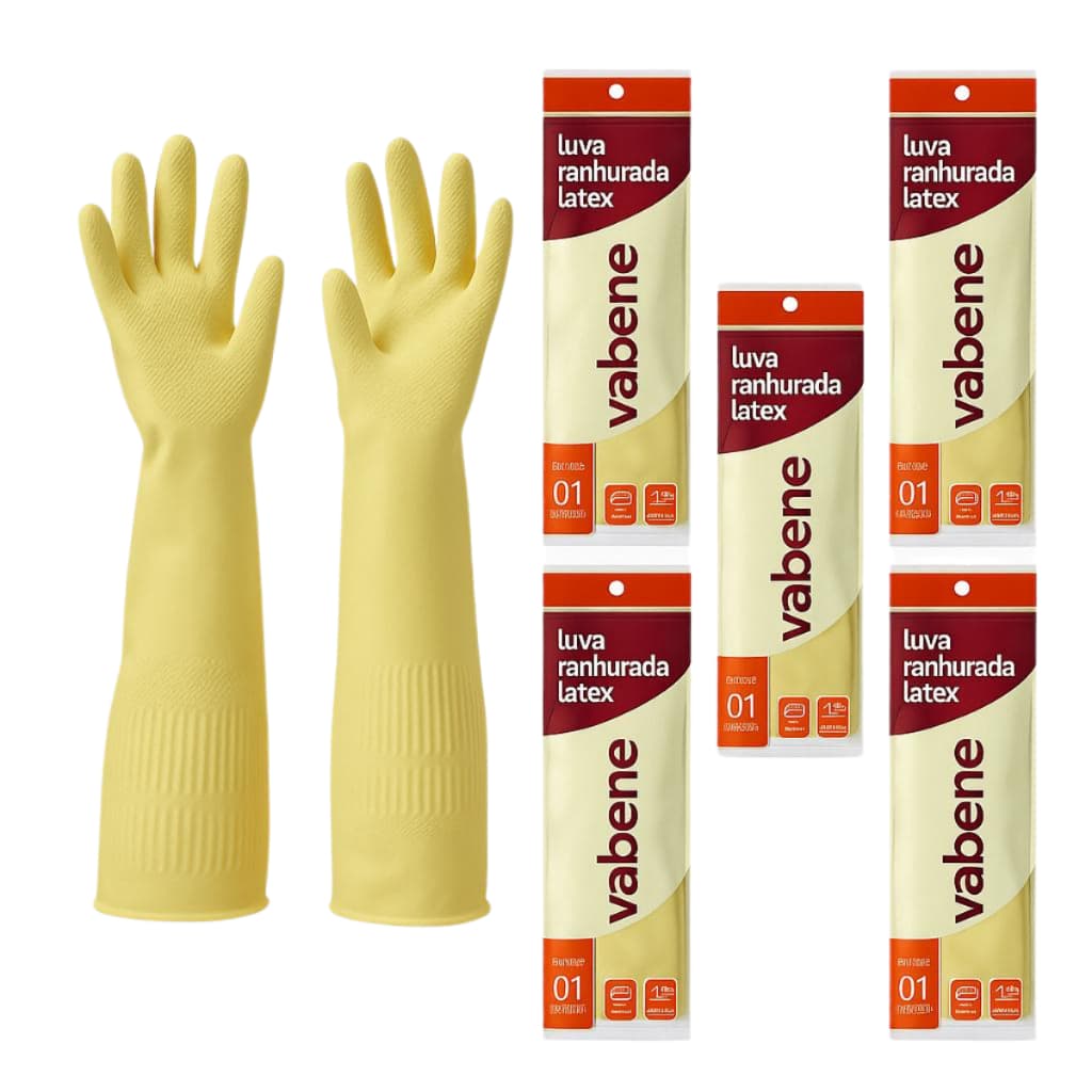 Luva Ranhurada Latex Natural Grossa Punho Longo 40cm Limpeza Reforçada