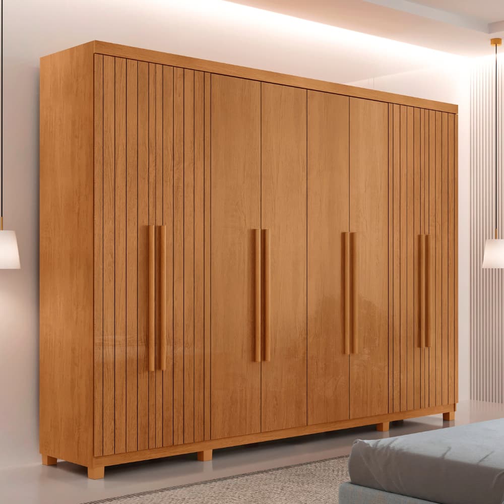 Guarda Roupa Casal Toronto 100 MDF 8 Portas e 4 Gavetas com Pés Moderna Mobília