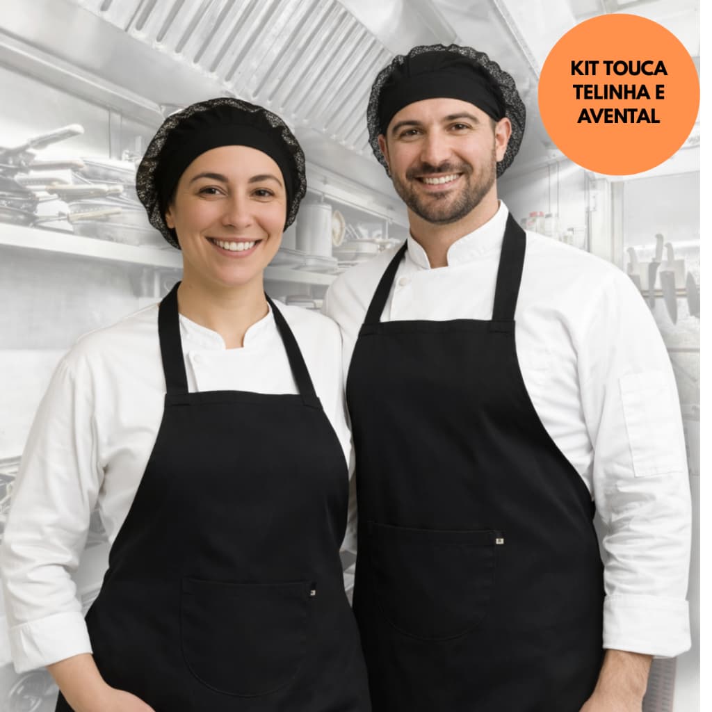 kit  1 TOUCA TELINHA + AVENTAL OXFORD COZINHA BAR RESTAURANTE HOTEL LANCHONETE