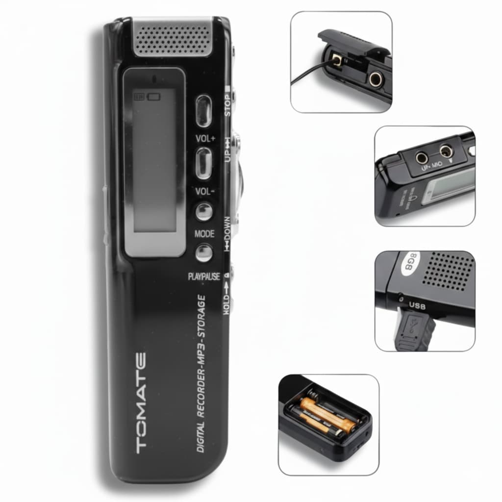 Gravador de Voz Portátil Digital 8GB MP3 140h VOR Display LCD USB Alto falante Microfone Compacto