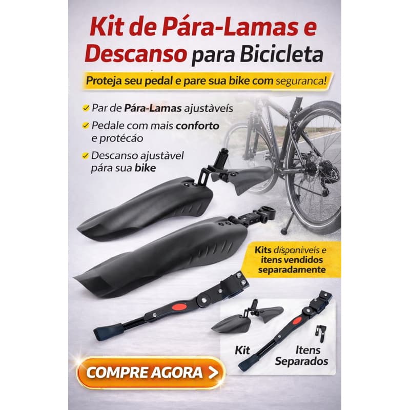 Kit ou Peca individual Paralama 3 peças regulavel Descanso Lateral Pezinho Regulável para bicicleta