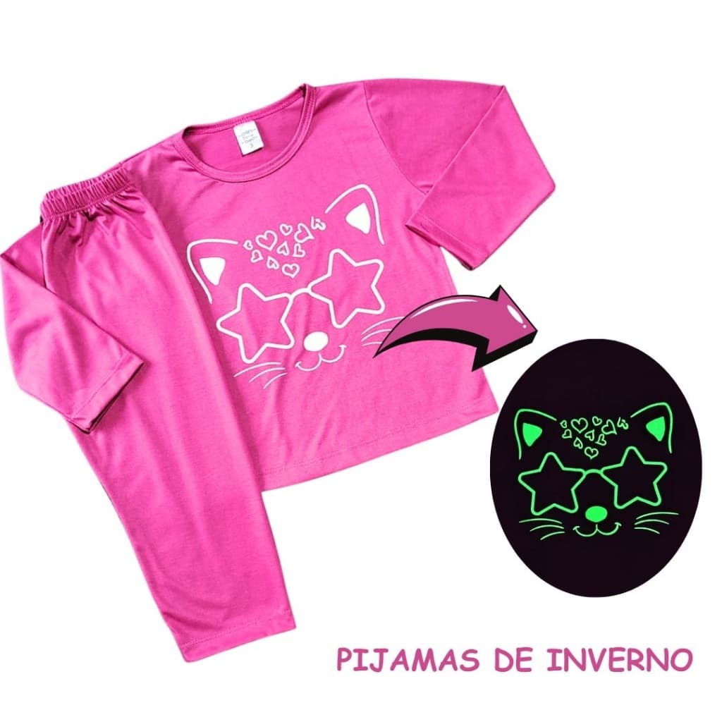 Pijama Inverno Juvenil Infantil Menina Feminino Brilha no Escuro tamanho 1 ao 16