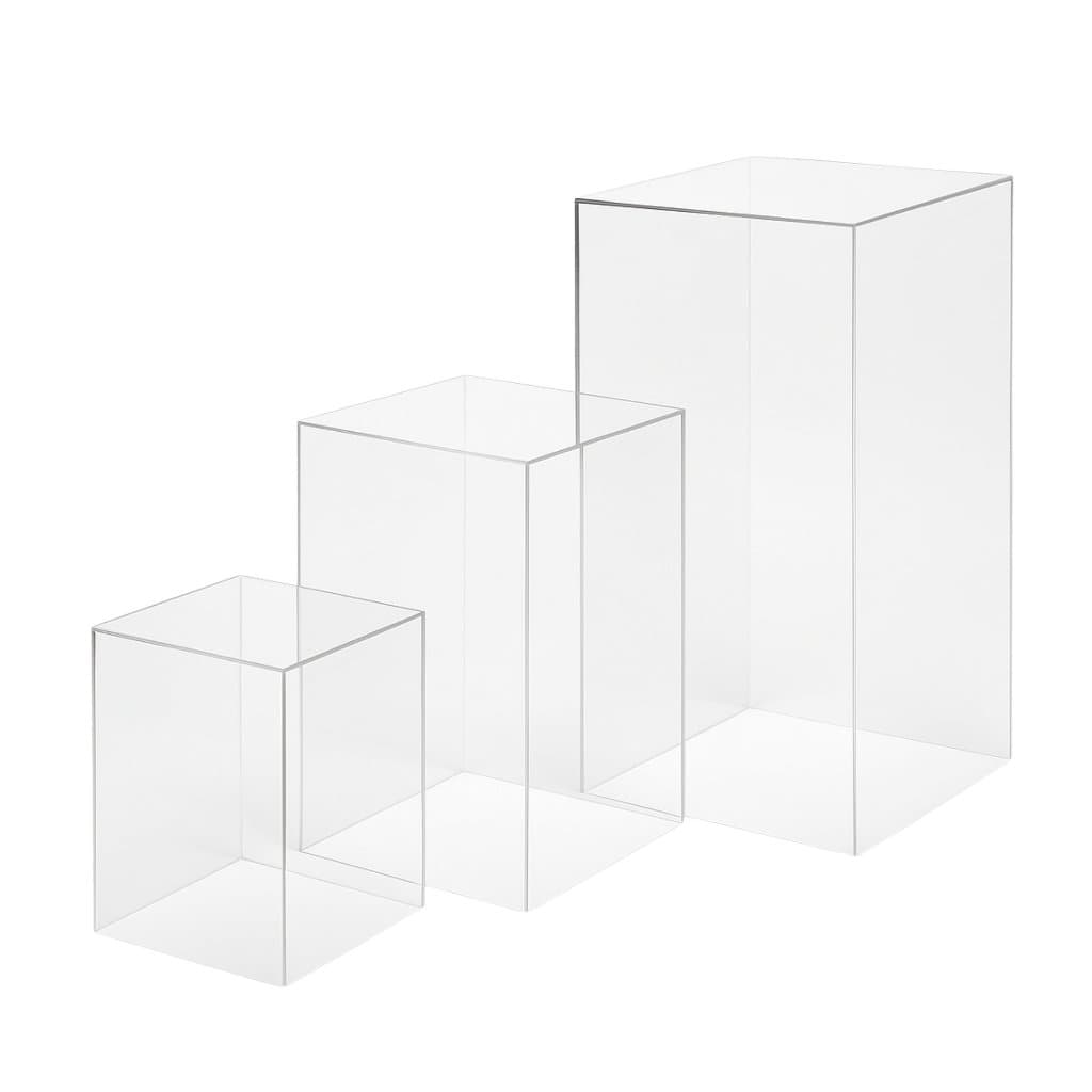 Trio de Cubo Transparente para Festas - Kit Mesa Decoração em Acrílico Cristal 80/60/40 Cm
