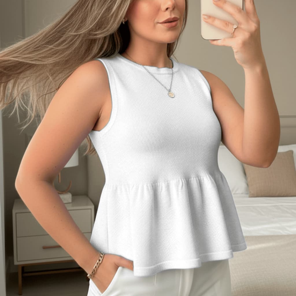 Blusa Feminina Elegante Bata Modal Premium Regata Básica Sem Manga Tricot Zero Transparência Casual