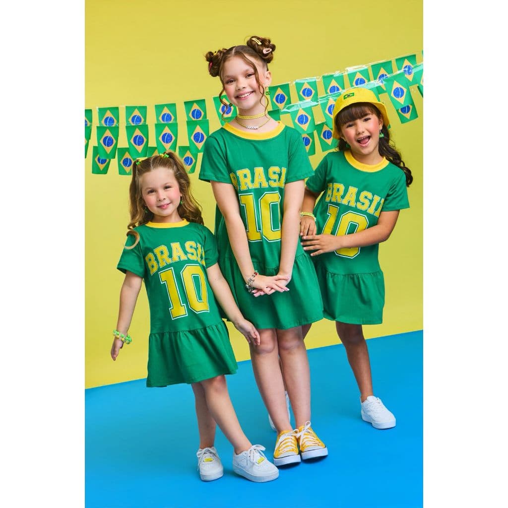 VESTIDO BRASIL INFANTIL JUVENIL, PARA COPA SUPER ESTILOSO BRASILCORE
