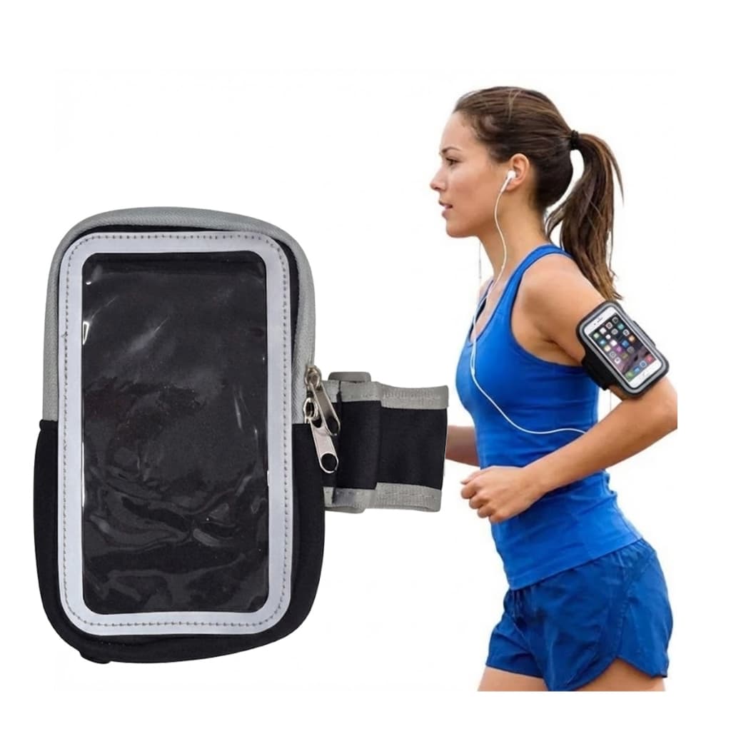 Braçadeira Esportiva para Celular Corrida Academia Touch Impermeável Ajustável com Bolso