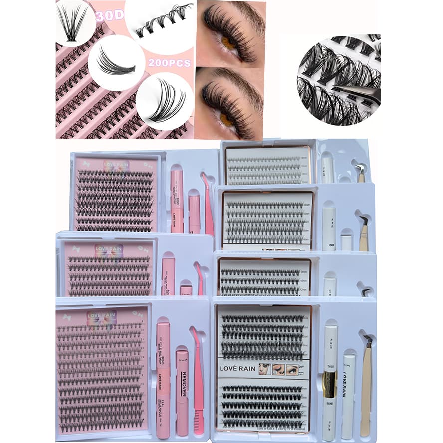 kit Cílios Tufos Mix 9-14 mm + Pinça + Cola e Removedor Extensões DIY