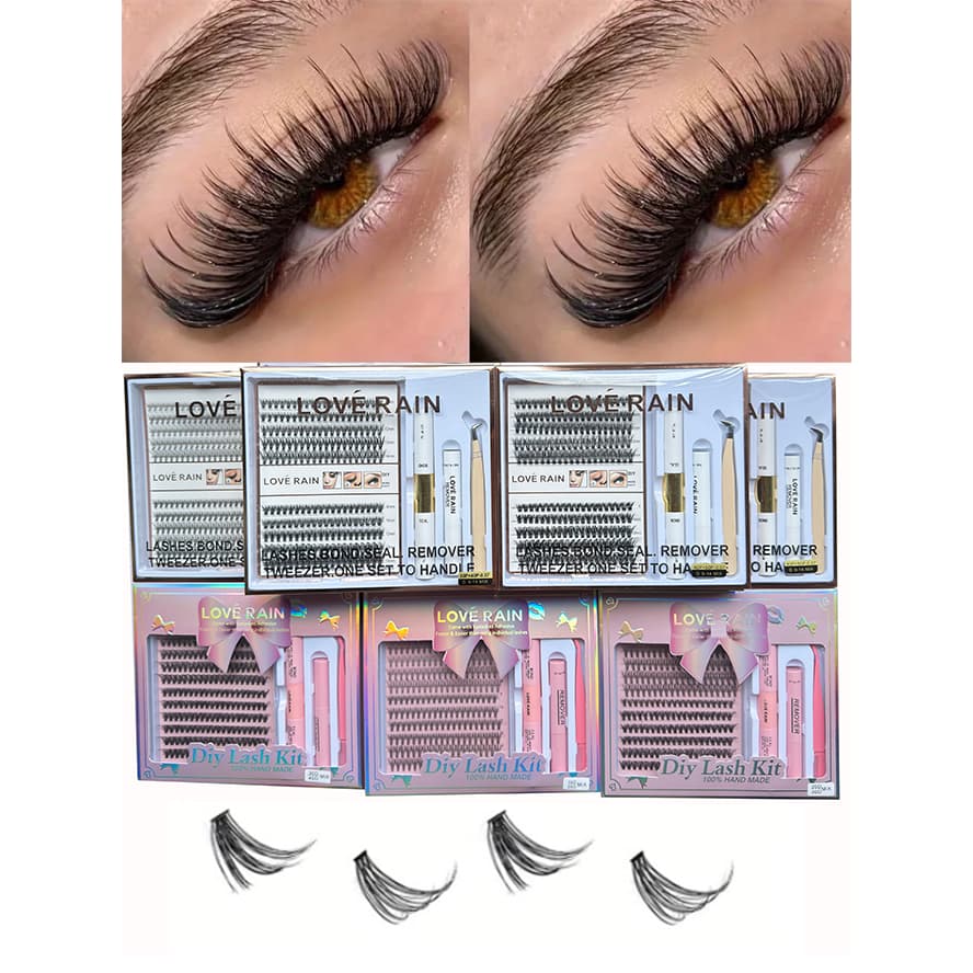 Kit De Pacotes De Cílios Postiços De Vison-240 Clusters De Volume 0.07D Individuais+Removerdor Para Extensõe