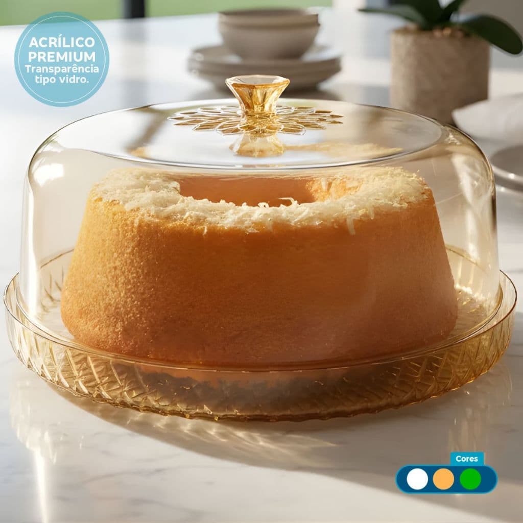 Boleira Borda Alta 26cm Com Tampa Em Acrílico Transparente Grosso e Resistente