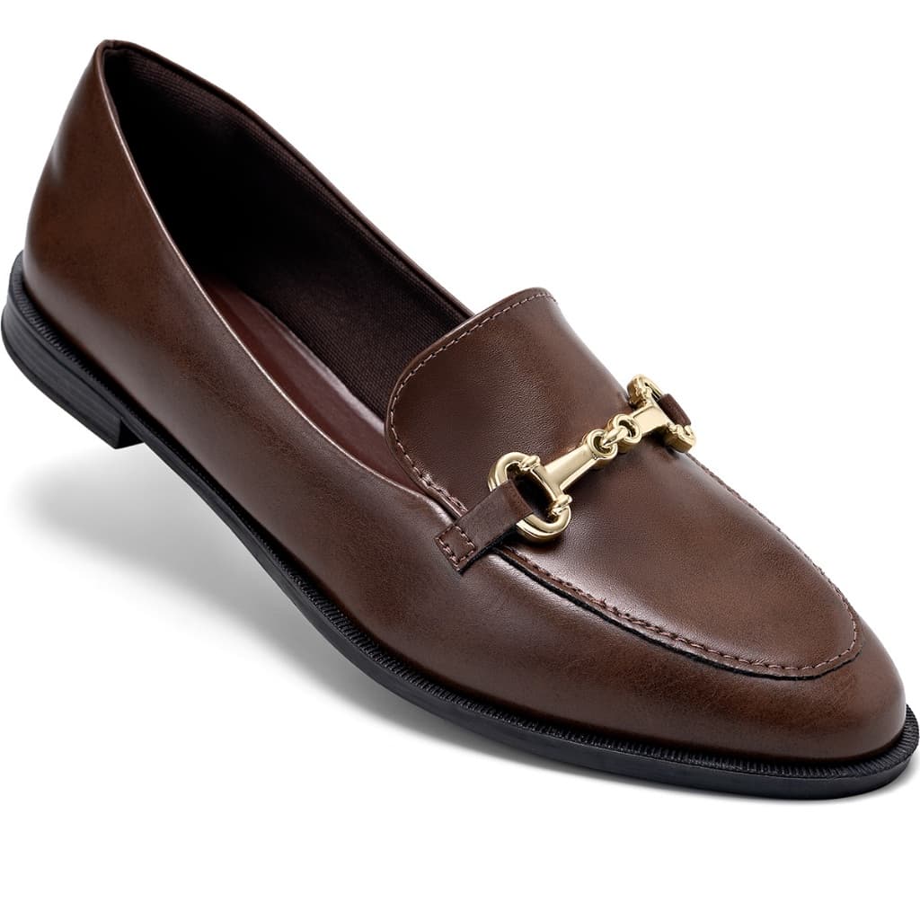 Mocassim Feminino Lumiss Bico Redondo Confortável Enfeite Metalizado Marrom