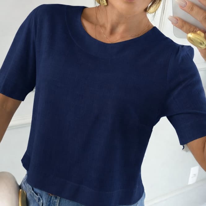 blusa femenina com manga elegante  no viscolinho com elastano