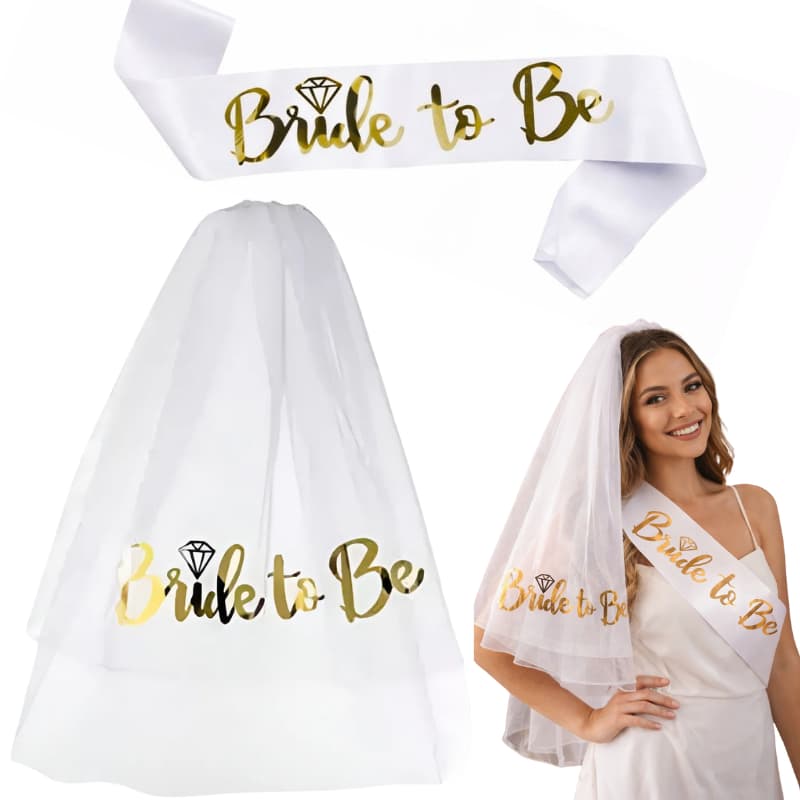 Kit Despedida de Solteira Véu de Noiva + Faixa Bride to Be Festa Chá Lingerie