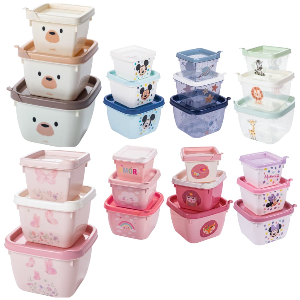 Kit 3 Potinhos Conect Com Tampa Plasútil Baby 140/270/470ml Armazenar Lanche Infantil Papinha Bebê