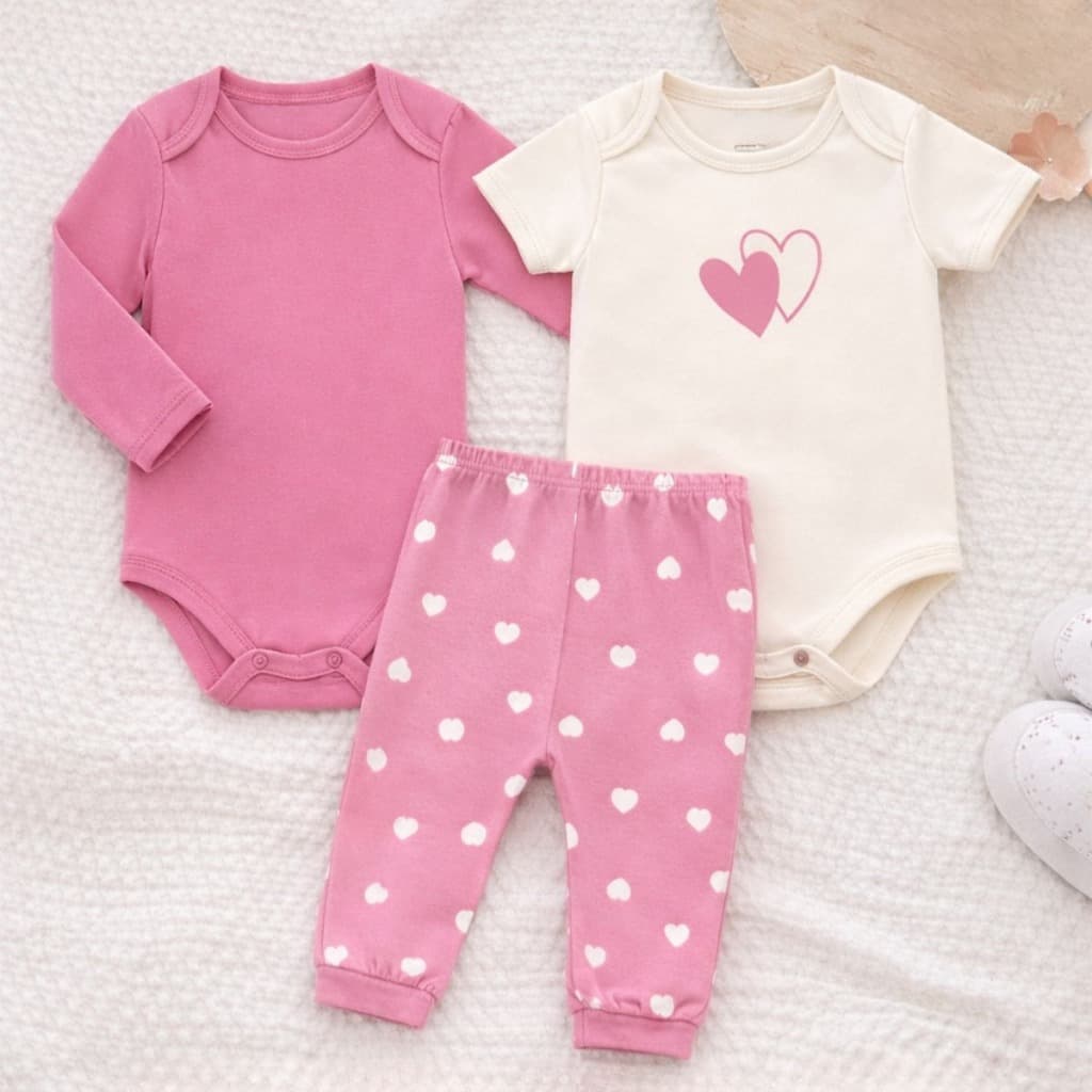 Conjunto Bebê Menina 3 Peças Roupa De Bebê Feminina Enxoval Algodão Kit Body Premium Conforto Total