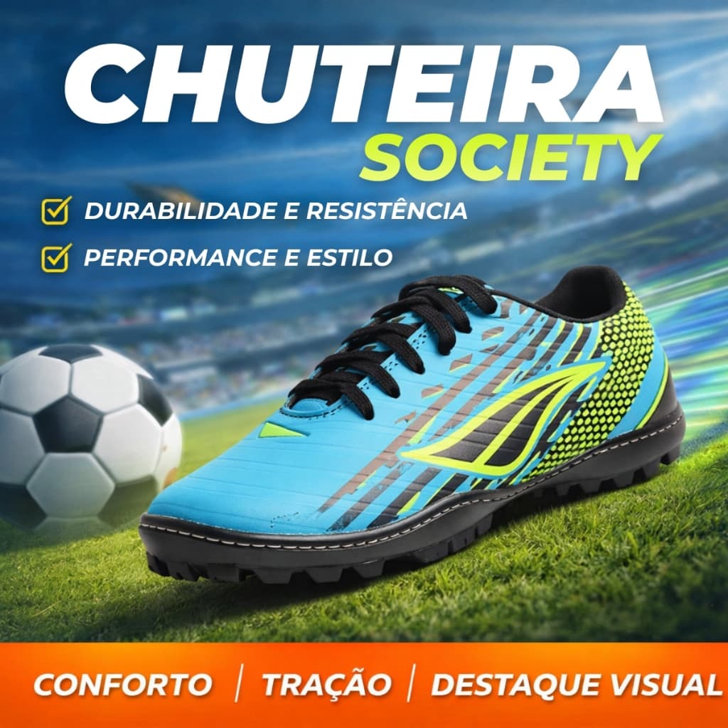Chuteira Society Leve e Duravel Para Garantir Aderencia e Estabilidade Durante os Movimentos