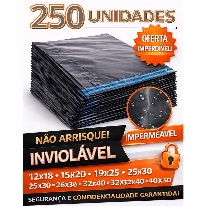 Kit 200 Unidades Envelope Inviolável De Segurança Embalagem Correio Ecommerce Saco Adesivado