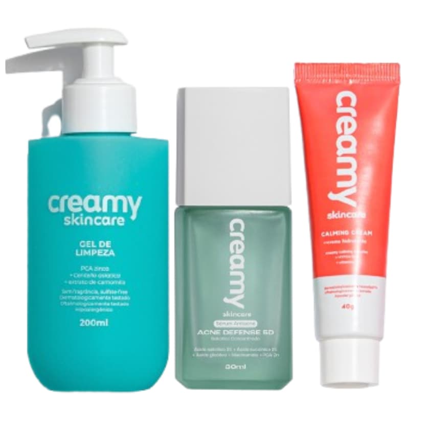 Kit Antiacne Básico - Gel de Limpeza + Acne Defense 5D + Gel-creme Hidratante Calmante - Calming Cream