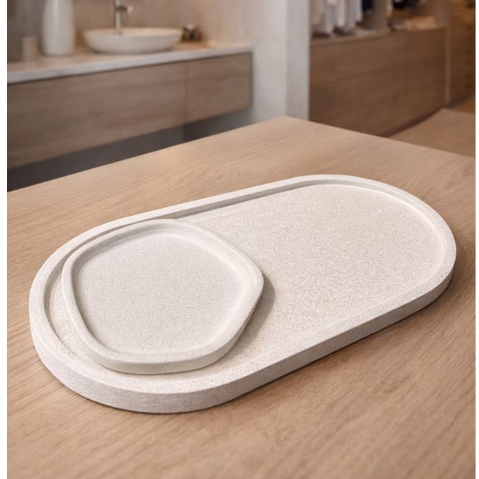 Kit Bandeja Oval Media + Bandeja ORGÂNICA Mini- Feita à Mão Cimento Marmorizado Organizador