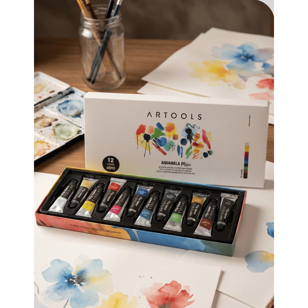 Aquarela Bisnaga 6 ml 12 Cores Artools Misci – Pigmentação Intensa e Pintura Criativa em Papel