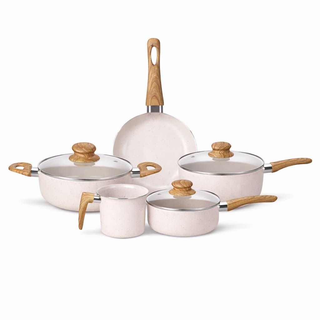 Conjunto Kit 5 Peças Panelas Fogão Indução Elétrico Gás Revestimento Cerâmico Antiaderente