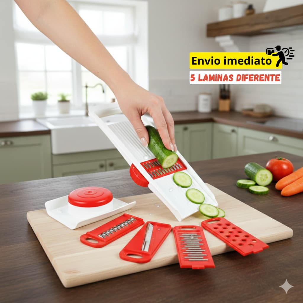 Multi Cortador 5 em 1 Profissional Mandolin Ralador Fatiador Descascador de Legumes Frutas e Verduras com Lâminas