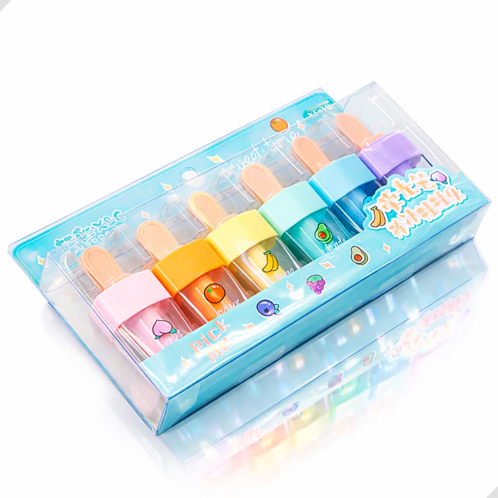 Kit 6 Marca Texto 6 Cores Pastel Sorvetinho Picolé De Frutinhas Escolar Infantil Para Grifar