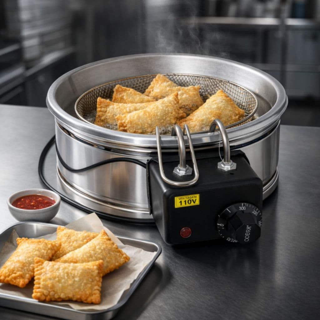 Fritadeira Elétrica de batata frita Industrial Inox Tacho 5 Litros redonda pastel carne salgado