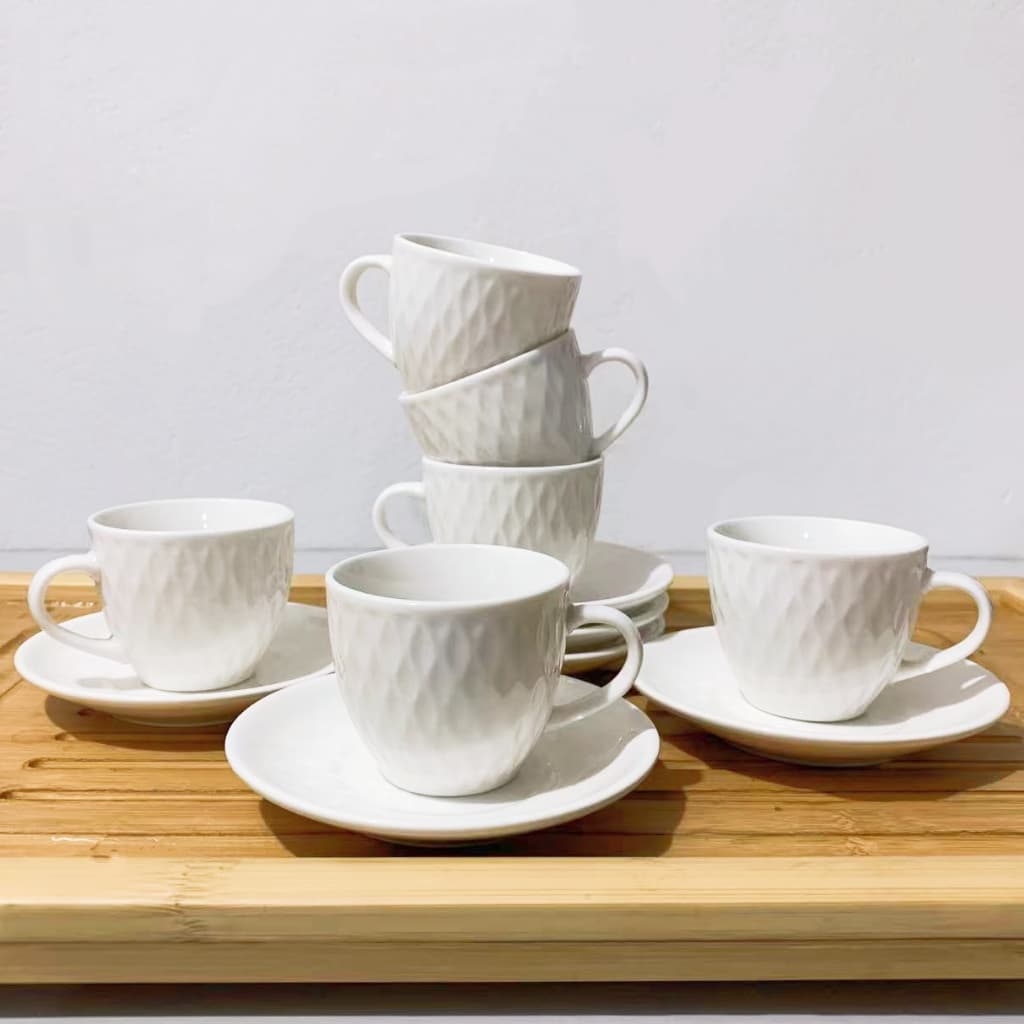 Kit Xicaras Com Pires Para Cafe 85 - 90ML 12 Pecas Porcelana Barata Dia das Mães